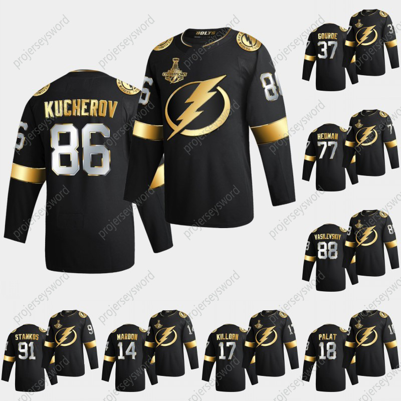 

Tampa Bay Lightning Nikita Kucherov 2020 Stanley Cup Champions Black Golden Jersey Patrick Maroon Brayden Point Victor Hedman Steven Stamkos, 88 andrei vasilevskiy