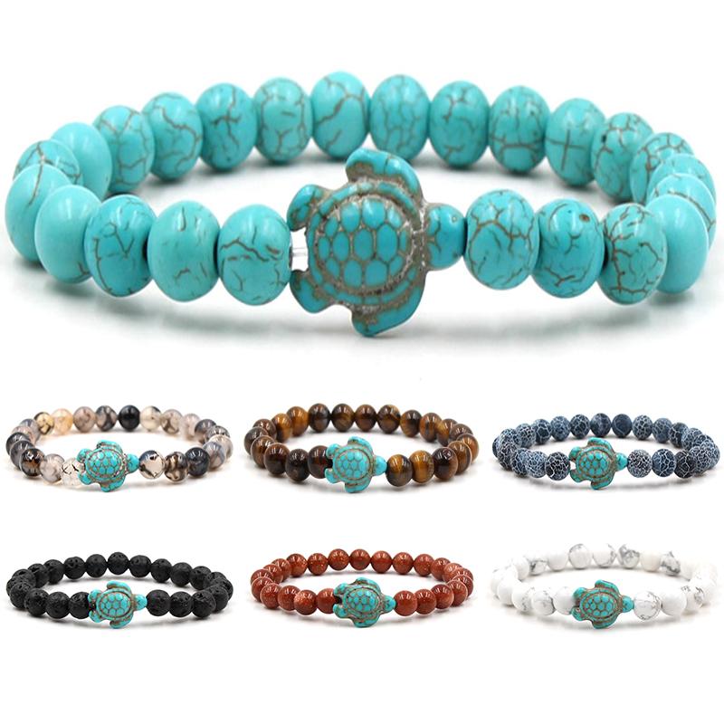 

High Quality Green Trutle Natural Turquoises Stone Bracelet Homme Femme Charms Men Strand Beads Yoga Bracelets Women