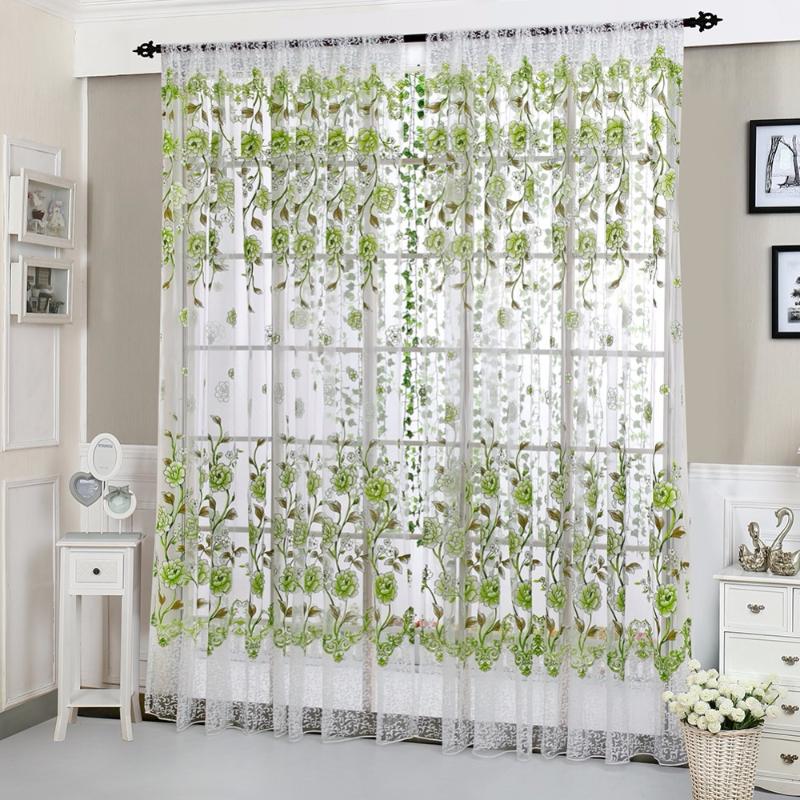 

House Office Fashion Window Curtain Flower Print Divider Tulle Voile Drape Panel Sheer Scarf Valances