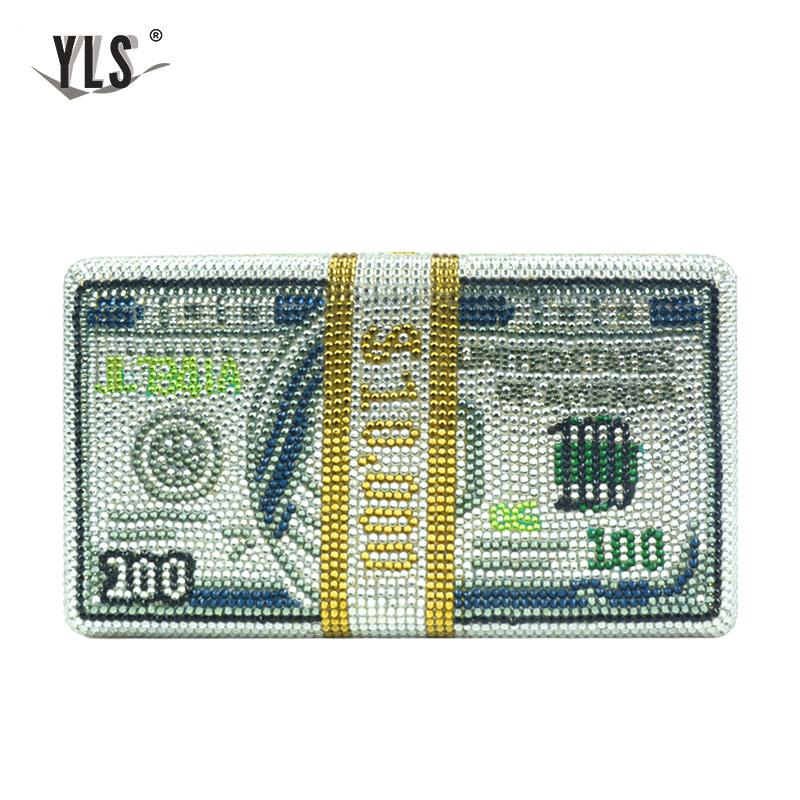 

Unique Design USD $100 Dollars Money Clutch Women Crystal Diamond Celebrity Evening Bags Luxury Gold Party Purses Handbag