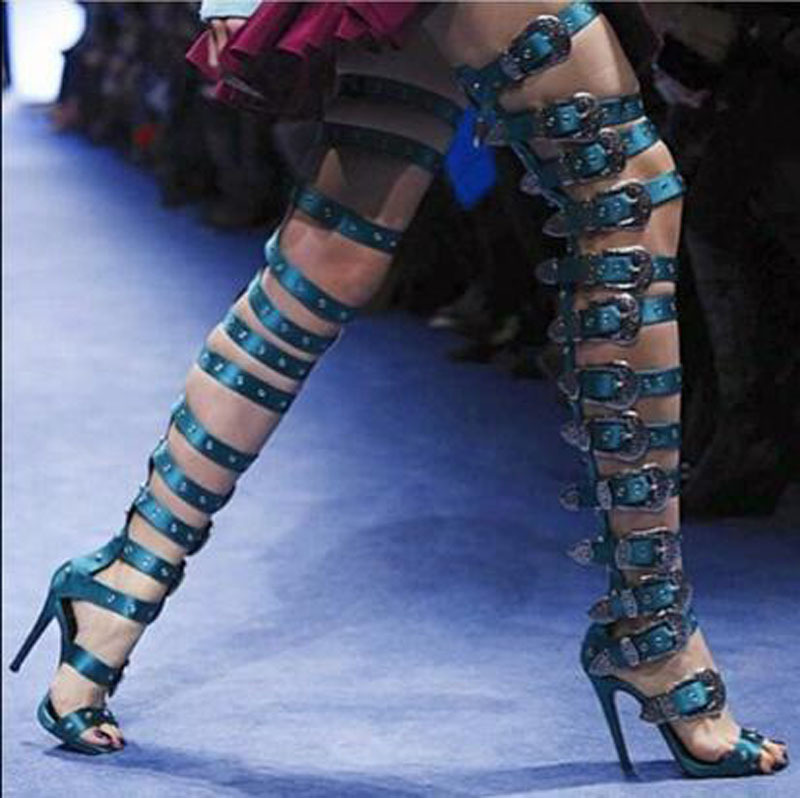 

2020 Fashion New Women's of Open Foot Stick Design Above Knee Boots Cut-out De Luxo High Leap Sandals Shoe in Dress V9aq, Sky blue