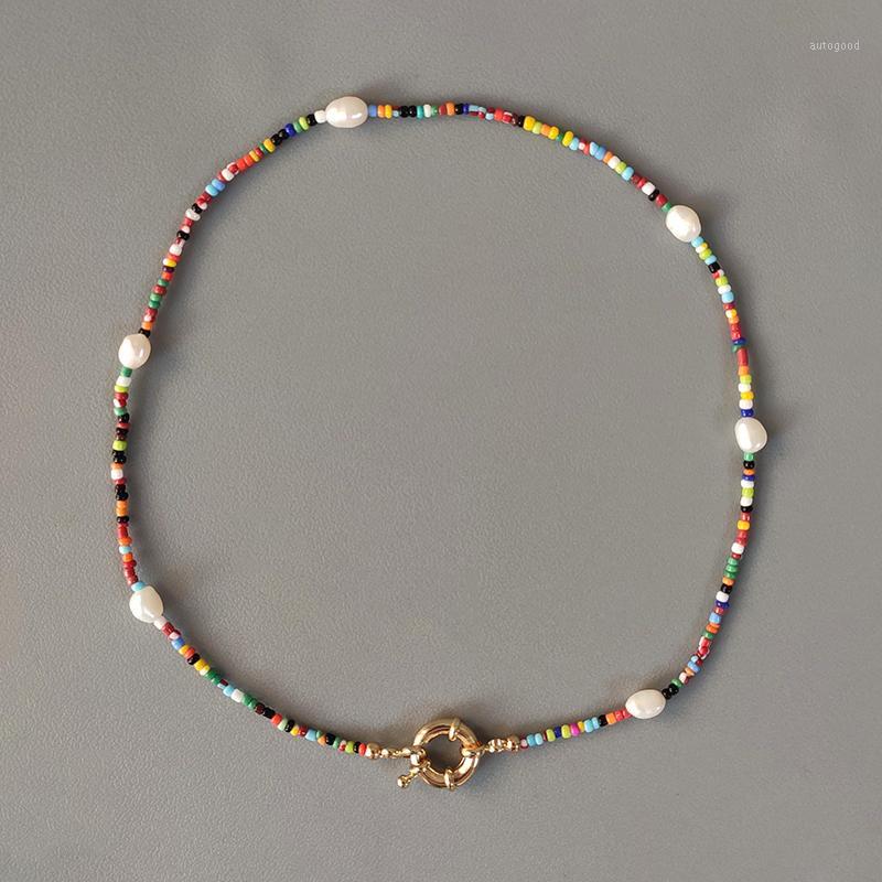 

Chokers Fashion Colorful Beaded Necklace Color Ethnic Style Neck Accessories Natural Pearl Decoration Handmade Choker Colliers Femme1
