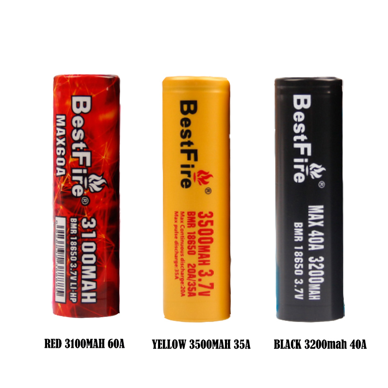 

Bestfire IMR Batteries 18650 3000mah 3100mah 3200mah 35A 40A 60A Rechargeable e cig vape battery Black Red Yellow