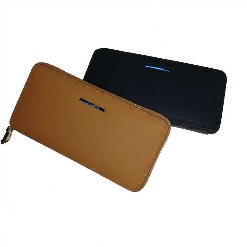 

Manufacturers supply business wind zipper long man purse more screens leather man purse card package, Blue