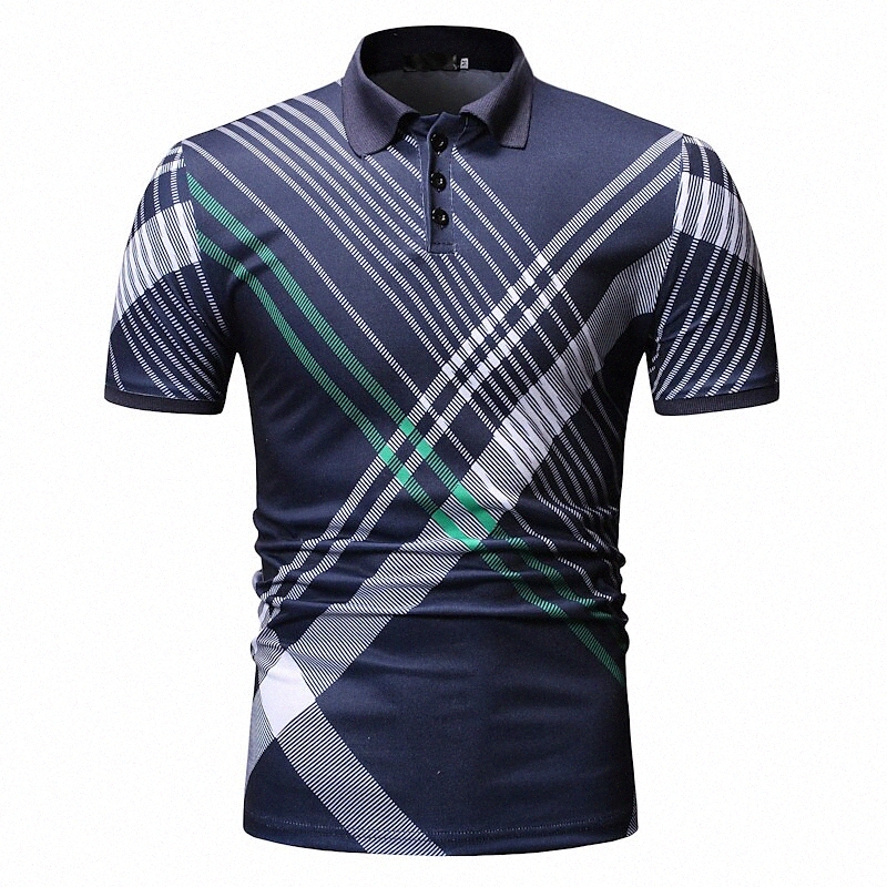Men's Golf Shirt Tennis Shirt Striped Collar Street Daily Button-Down Short Sleeve Tops Cotton Business Casual Comfortable Black Navy Blue I7BO