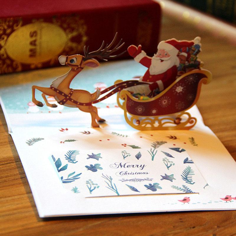 

Home 3D Decor Up Card Santa Claus Xmas Deer Holiday New Year Merry Christmas Greeting Cards Festive Decorations DropShipping