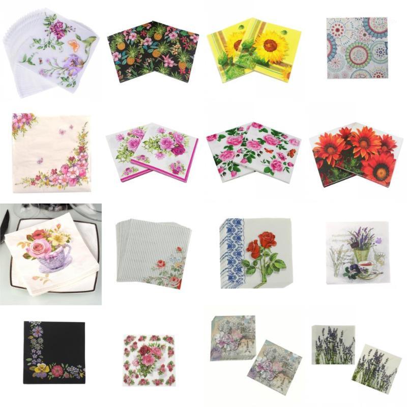 

20PCS/pack Bloosm Rose Floral Flower Theme Paper Napkins Tissue Napkins Decoupage Decoration Festive Party Supplies1