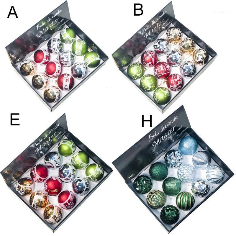 

12PCS 8CM Christmas Ball Christmas Tree Hanging Pendant Printed Ball Bauble Decoration Xmas New Year Home Ornament Supplies1