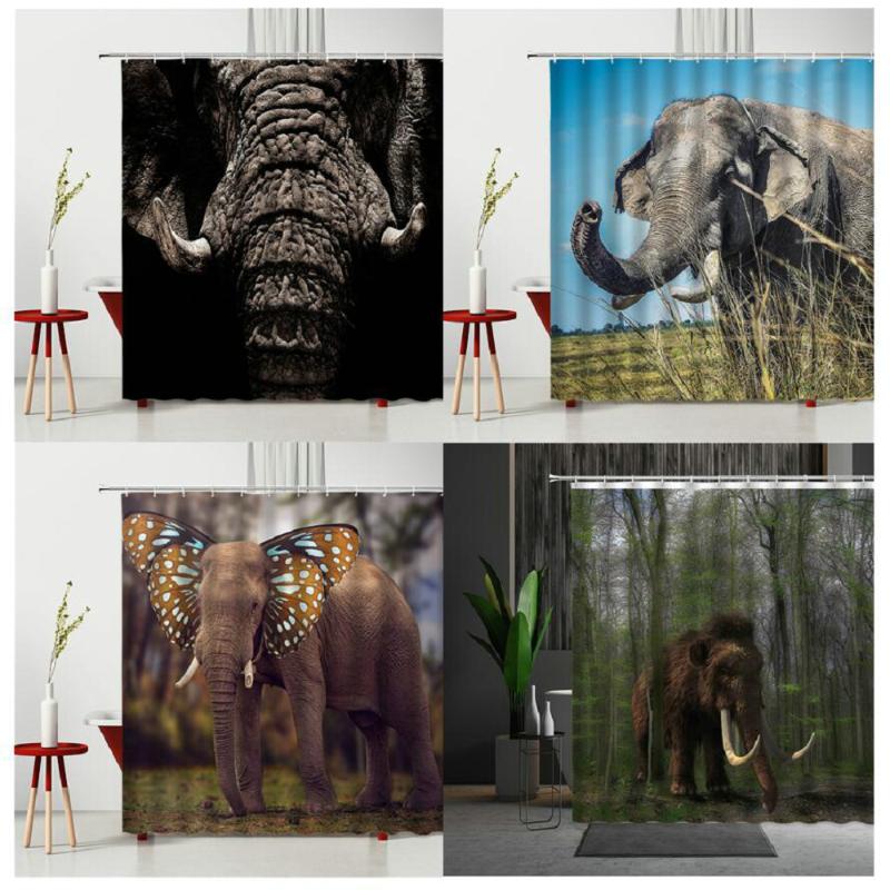 

Animal Shower Curtains African Wildlife Elephant Hot Air Balloon Bath Curtain Fabric Screen Bathroom Decor Multiple Size