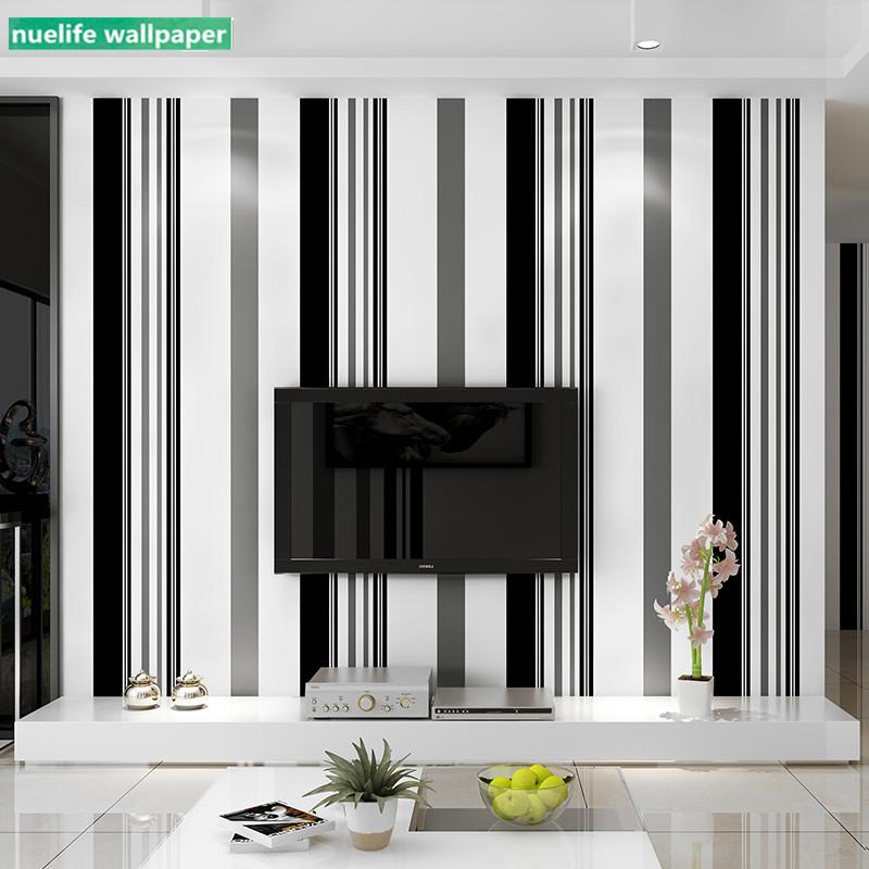 

Black and white gray striped pattern non-woven wallpaper living room bedroom shop TV sofa background wall decoration wallpaper, As pic