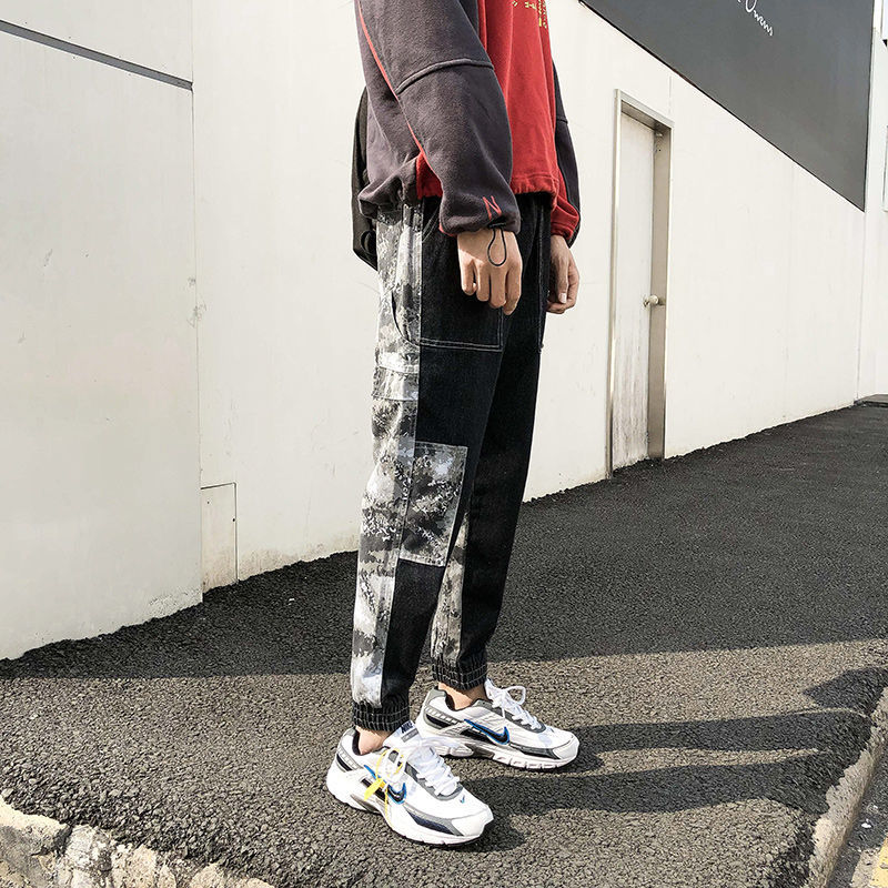 

Men's Brem 2021 Pants Spring and Winter's New Fine Patched Seam Jeans Fashion Young Clothes O1OS, Grey camouflage.