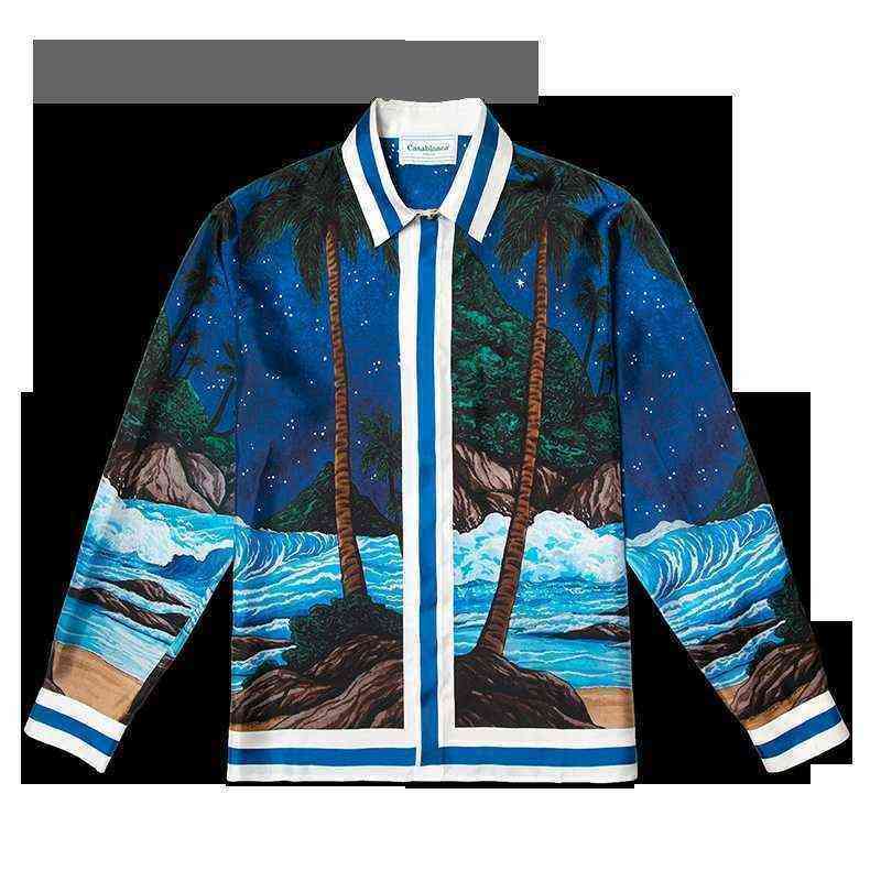 

Casablanca 2022s Island night moon Sicilian Unisex Hawaiian Long Sleeve Shirt, Blue