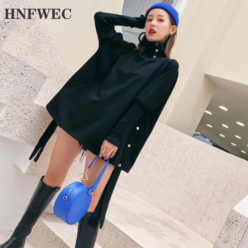 

2020 New Spring Fashion Button Solid Color Long-sleeved High-necked Bat Sleeves Slim Sweatshirt autumn clothing T564, Black