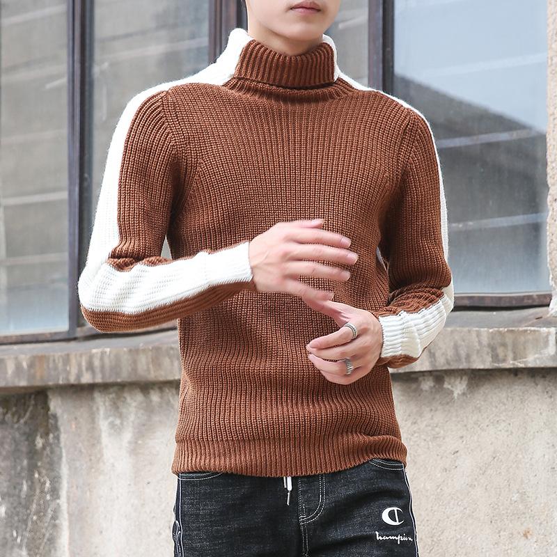 

2021 New Arrival Casual Computer Knitted Turtleneck Pullovers Man Fashion Warm 4 Color Striped Mens Sweater Asia Size, Black