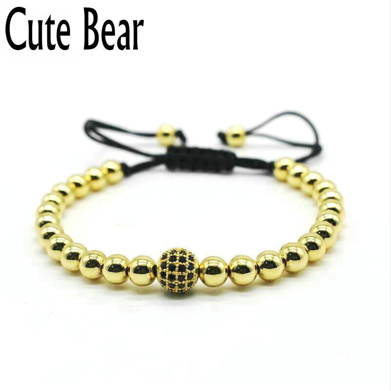 

Classic Micro Pave Black CZ Zircon Disco Ball Bracelet Fashion 6mm Copper Bead Bracelet for Men Women Couple Jewelry Friend Gift