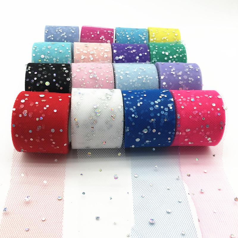 

25 Yards/roll 6.5 Cm Glitter Sequin Tulle Roll Wedding Decoration Tulle Fabric Tutu Dress DIY Organza Baby Shower Party Supplies