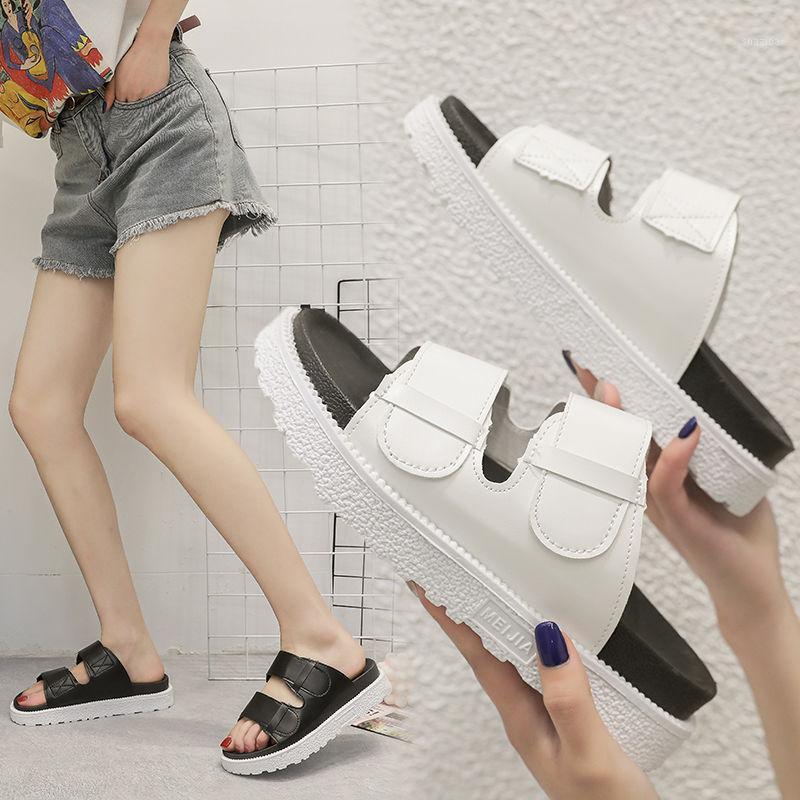 

35-44 yards large size women's shoes slippers women wear summer muffin thick bottom beach shoes 41 wild word sandals 421, Black