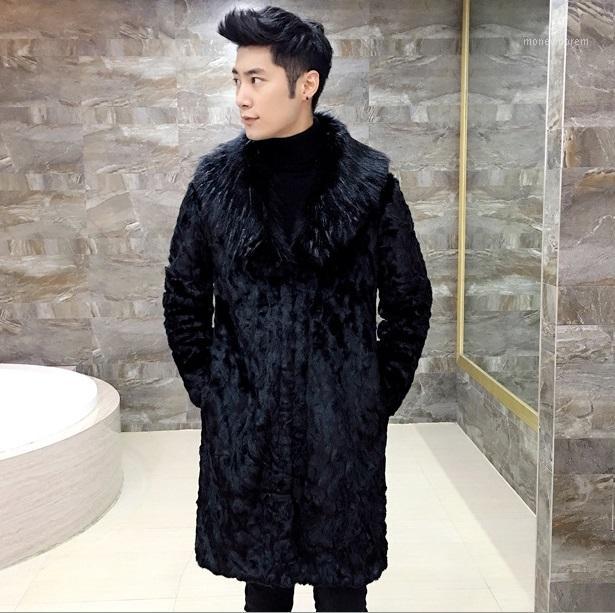 

Furry Colete De Couro Mens Leather Fur Coats Overcoat 2020 Winter Furry Fur Outerwear Slimming Long Style Faux Coat XL7541, Black