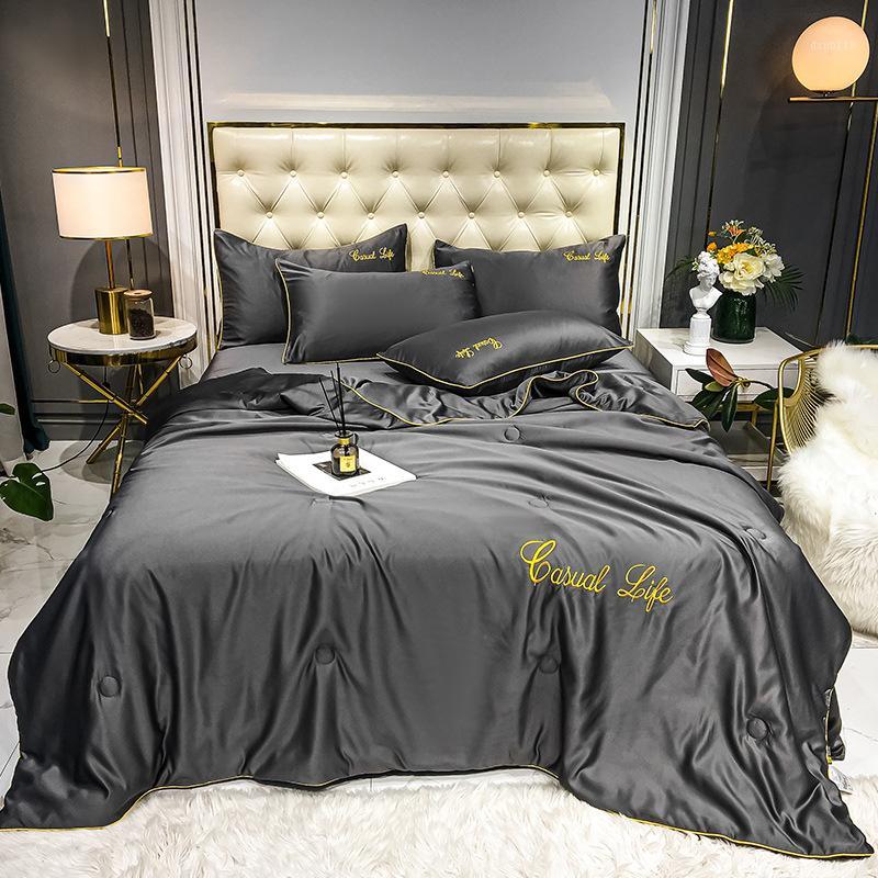 

Luxury Tencel silk bed sheets pure satin bedding,home textile  bed,silk bed quilts king mulberry silk like bedding 4pcs1, Color 4