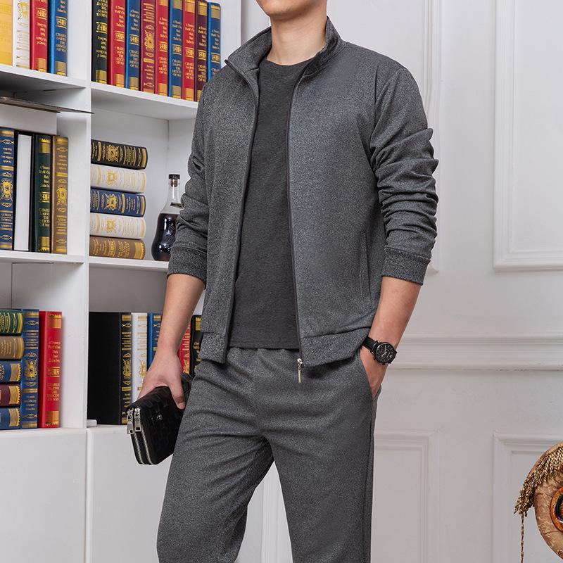 

2020 Men Jogging Tracksuit Men Hooded Black Jogging Sweatsuit 2 Piece Jacket+Pants Running Set Sporstwear GYM Track Suit, Grey-2pcs