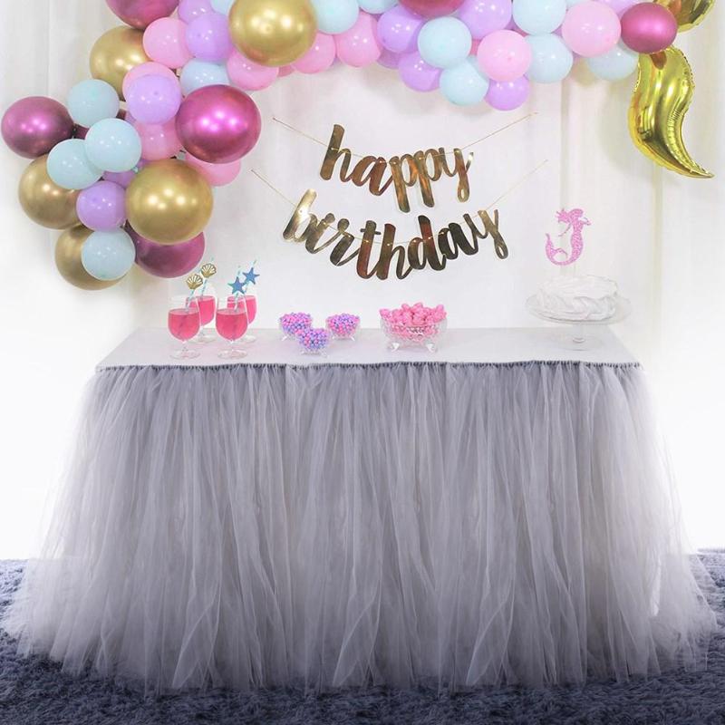 

Table Skirt Romantic 80*91.5cm TUTU Fluffy Tulle For Wedding Decoration Baby Shower Christmas Brithday Party Cake Decor