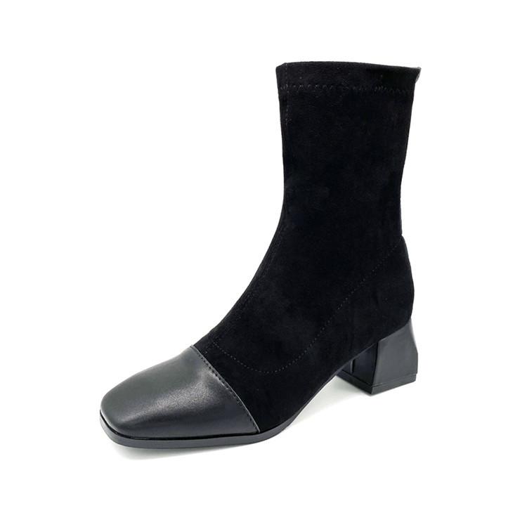 

Women's shoes Chunky boot Women 2020 new medium heel lean elastic boot Spring single fashion, Black