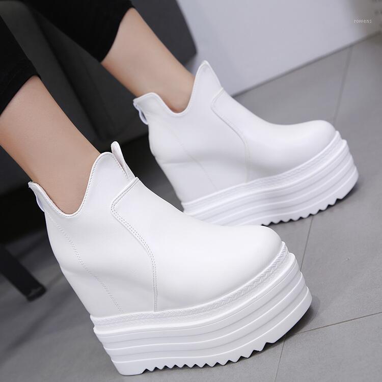 

Autumn White Shoes Ankle Boots Woman Platform 2021 Fall New Female Casual Shoes 14cm Supper High Wedge Female Short Boots M5-691, Black
