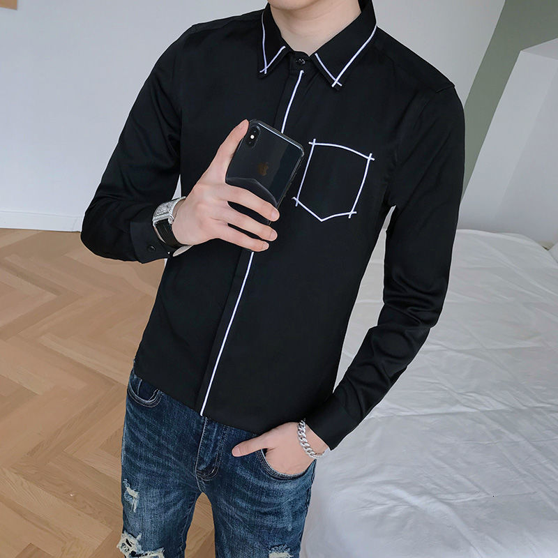 

Autumn 2021 Male New Sheer Embroidered Long Sleeve Shirt Clothing L4RE, White