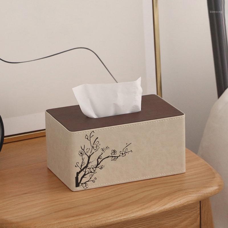 

Plum Blossom PU Leather Tissue Box Rectangle Paper Towel Holder Napkin Storage1