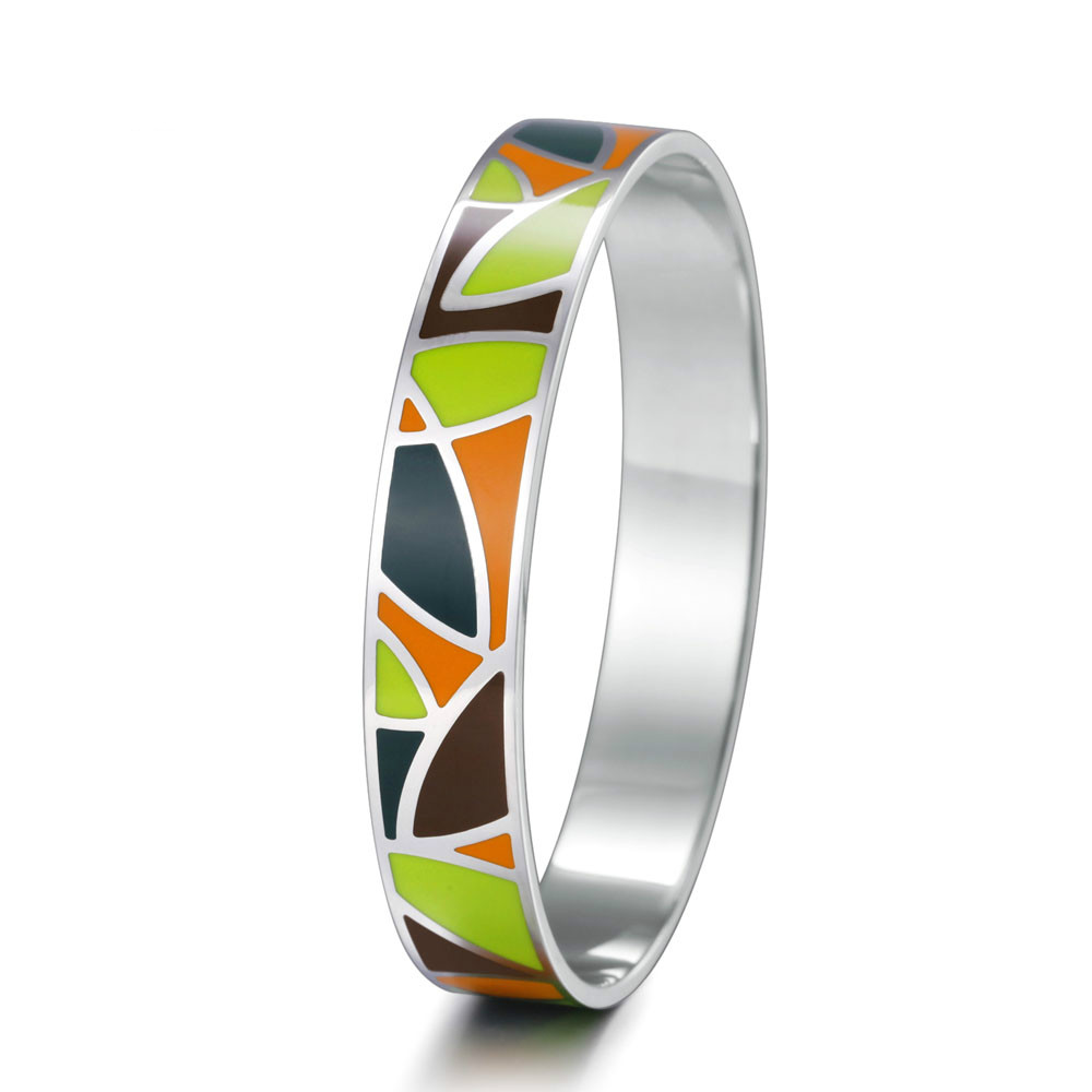 

VAROLE Elegant Designer 12mm Width Geometry Enamel Charm Bracelet Stainless Steel Cuff Bangles Accessories for Women Jewelry