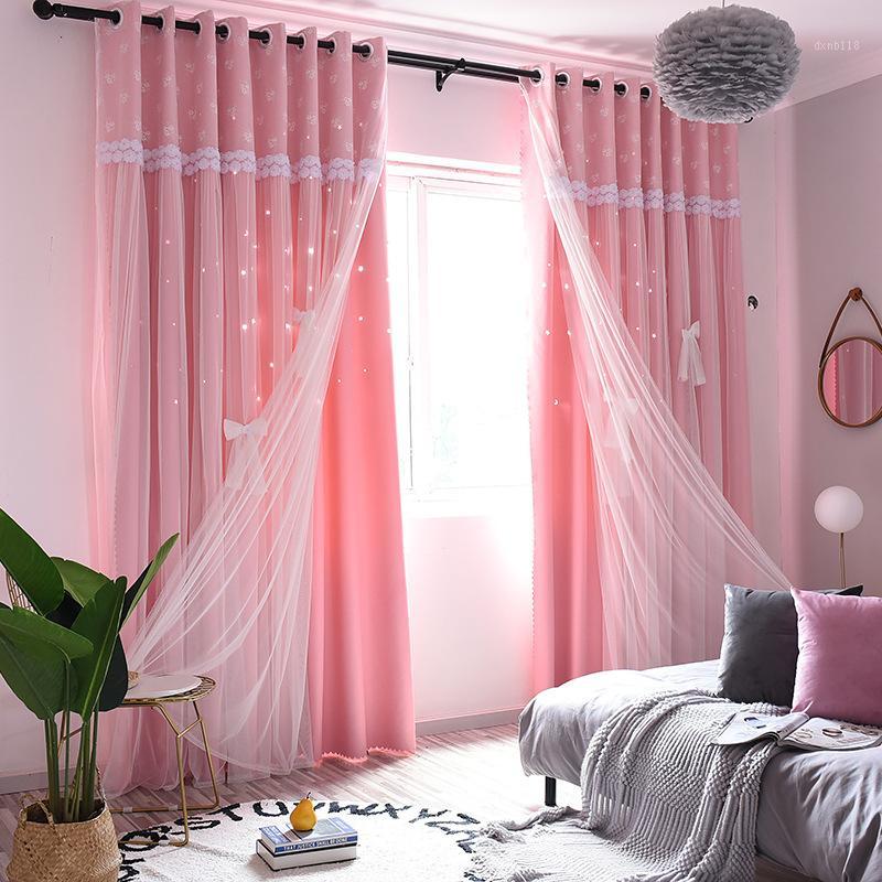 

Double Layer Blackout Curtains Hollow Star For Living Room Home White Decor Panels Voile Curtain For Sheer Bedroom With Window1, Beige