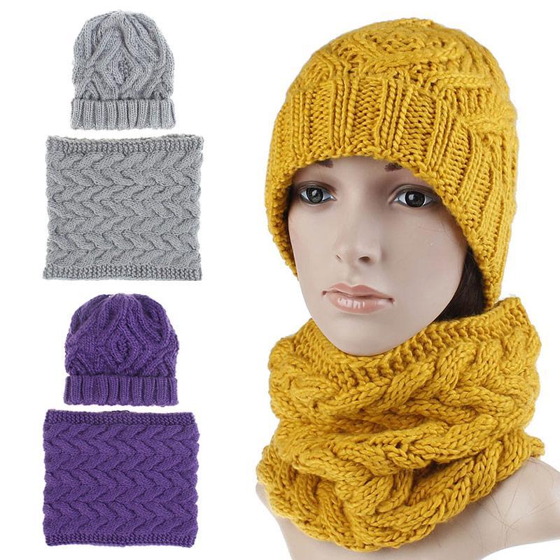 

Hats, Scarves & Gloves Sets 2021 Winter Wild Wool Cap Scarf Warm Fashion Ladies Tide BibTwo-piece Earmuffs Hat Female Solid Knit Beanie Casu
