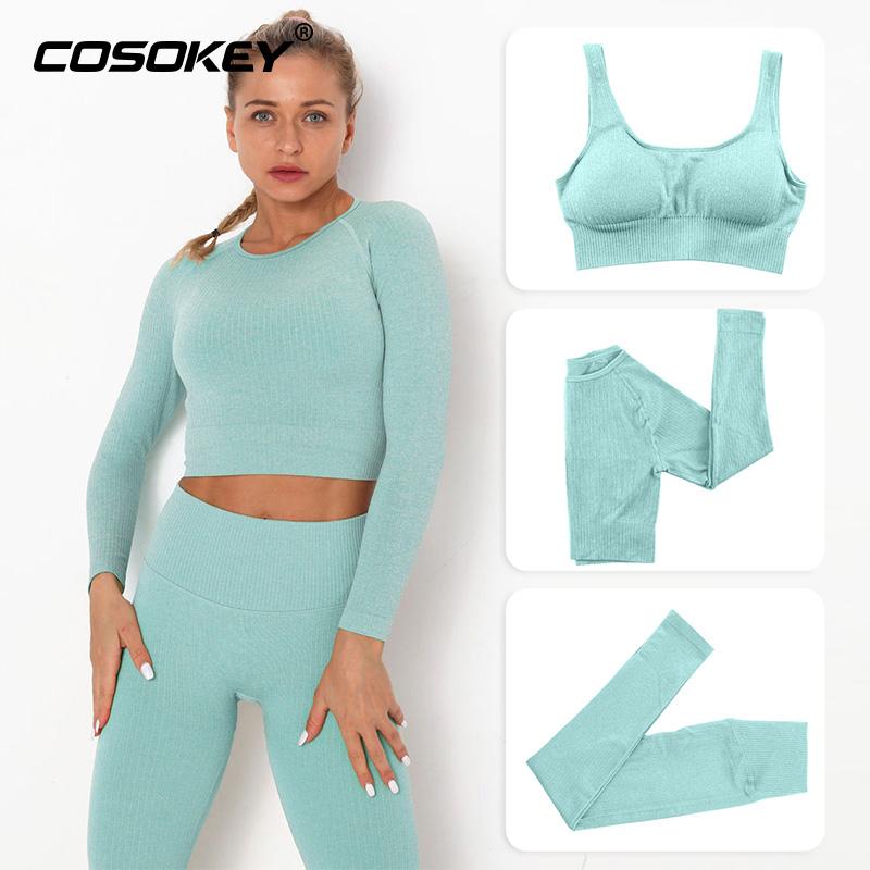 

Women Sportswear Workout Clothes Crop Top Long Sleeve Yoga Set High Waist Gym Legging Seamless Fitness Tracksuits Sport Suits, Brapant darkyellow