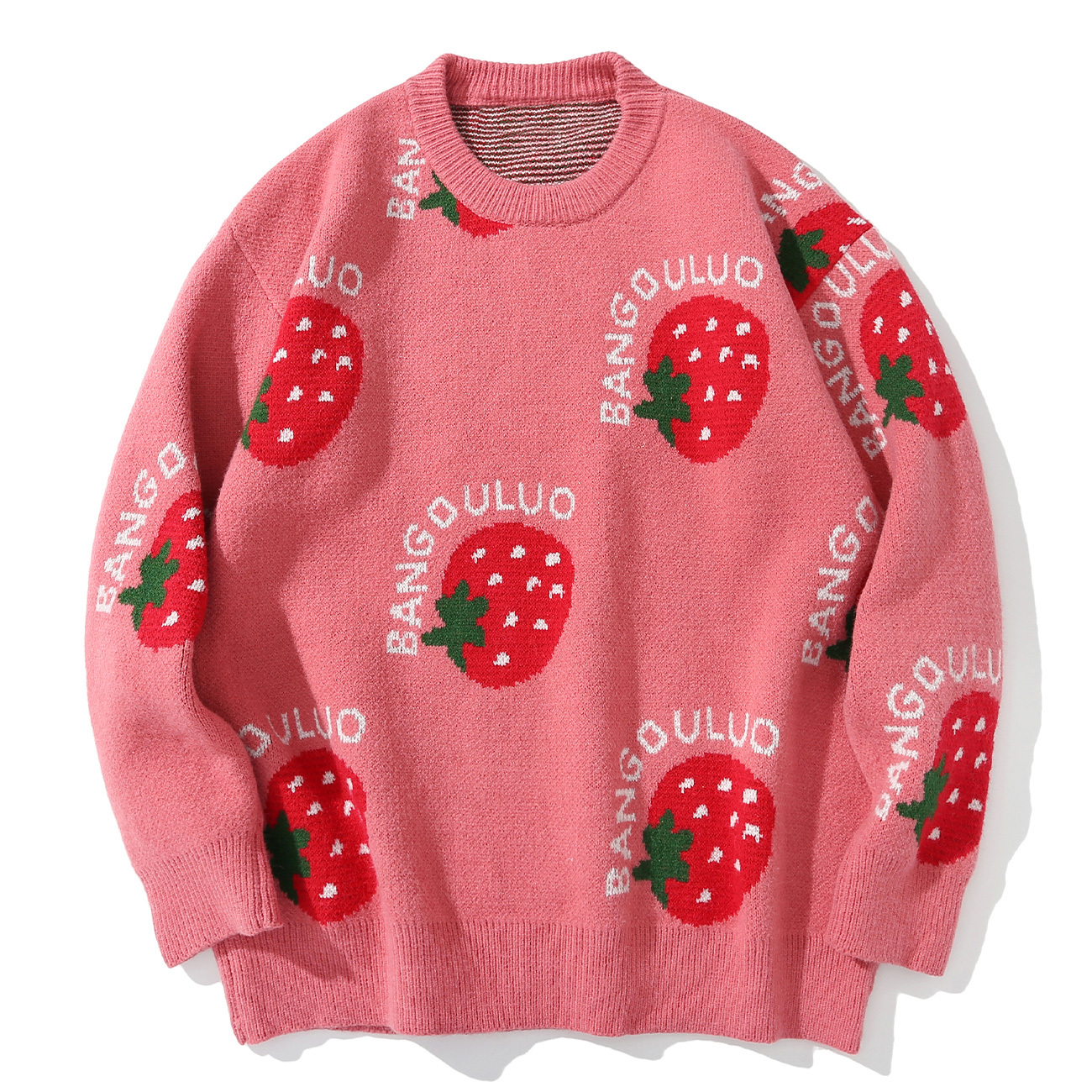 

2021 New Hip Hop Retro Street Sweaters Men Harajuku Pullovers Mens Fruits Jacquard Knitted Sweater Autumn Winter Loose Steetwear L42a, Red