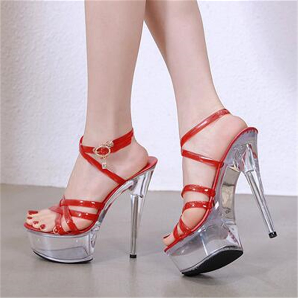 

New Summer 2021 Sandals Women's High Heels 15cm Transparent Stripper Wedding Shoes Size -42 43 A6XE, Silver.