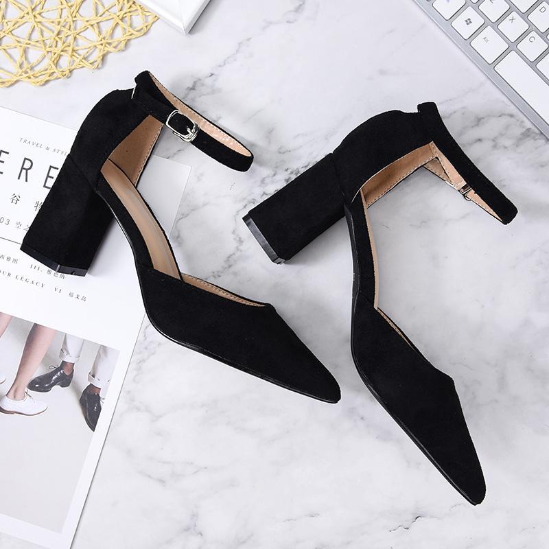 

BaoYaFang 2020 Summer Sandals Women 8cm Thick Heel Fashion shoes woman Ladies sandals Buckle Strap Shoe For Girls Buckle1, Black