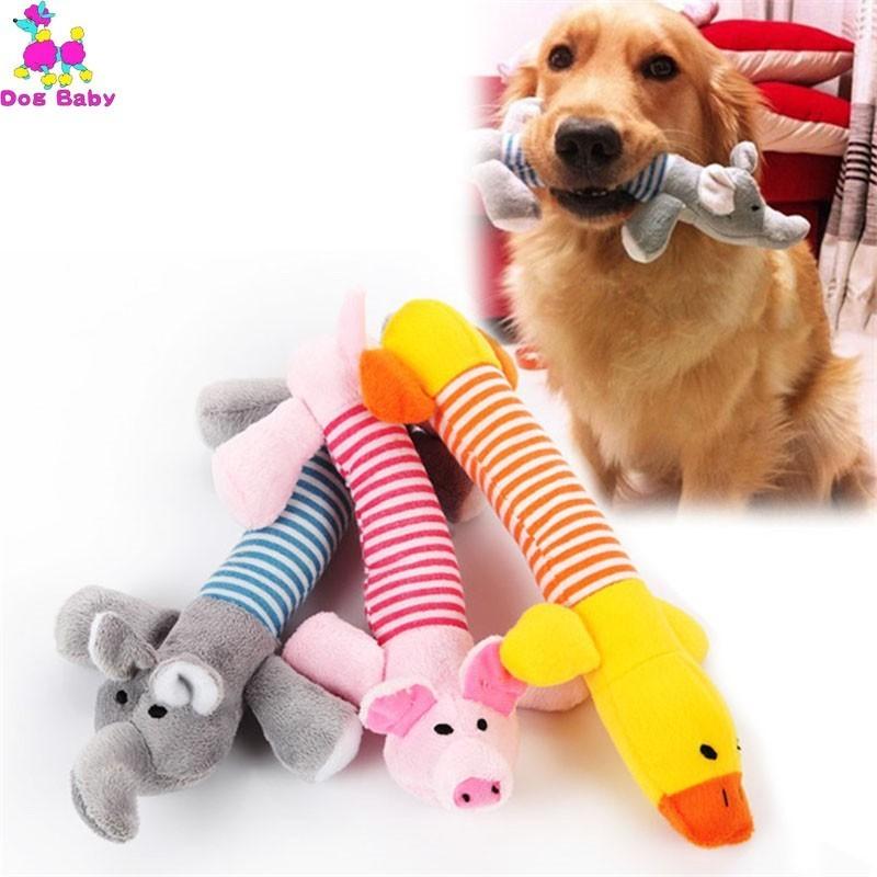 

Pet Dog Cat Funny Fleece Durability Plush Dog Toys Squeak Chew Sound Toy Fit For All Pets Elephant Duck Pig Plush Toys