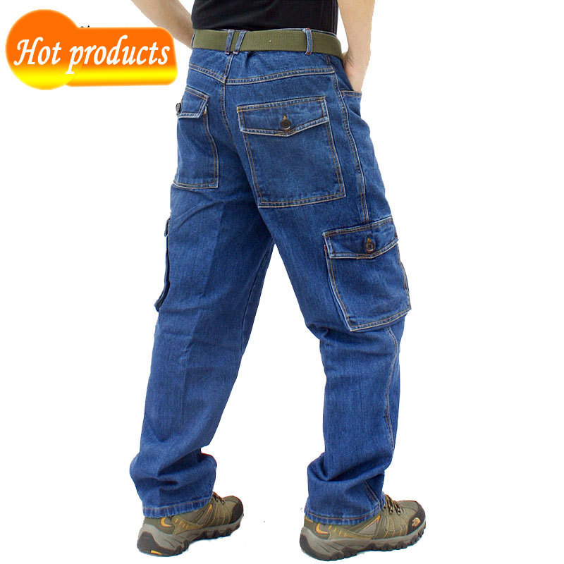 

Men's Large-size Loose Cotton Pants Resistant Brem Breeches Casual Line Multi-pocket Working Md92, Blue