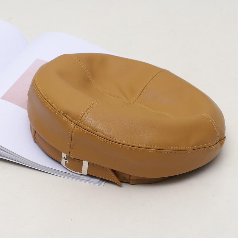 

PU Berets Hats Pin Buckle Design Elegant Textured Painter Newsboy Hats Men and Women Trendy Solid Color Flat Top Girl Gift