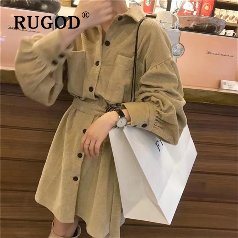 

RUGOD Fashion Tunic Belted Corduroy Coat Women Korean Multi Color Single Breasted Long Sleeve Long Jacket Autumn Spring Coats, Blue