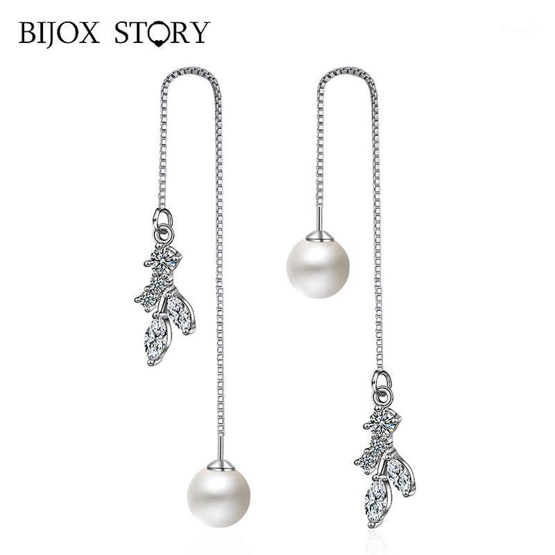 

BIJOX STORY Trendy 925 Silver Drop Earrings with Natural Freshwater Pearl Zircon Gemstone Fine Jewelry Earring for Women Wedding1