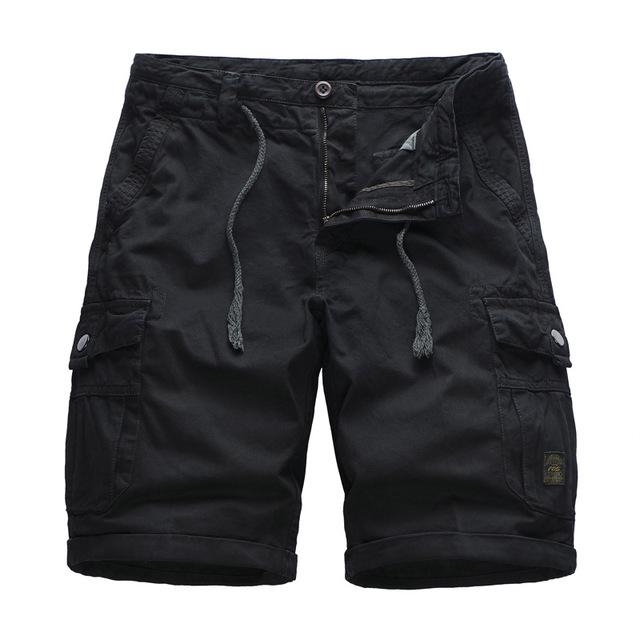 

New Summer High quality cotton Casual Loose Slim Multi-pocket Tooling Large Size Shorts bermuda masculina short homme, Black