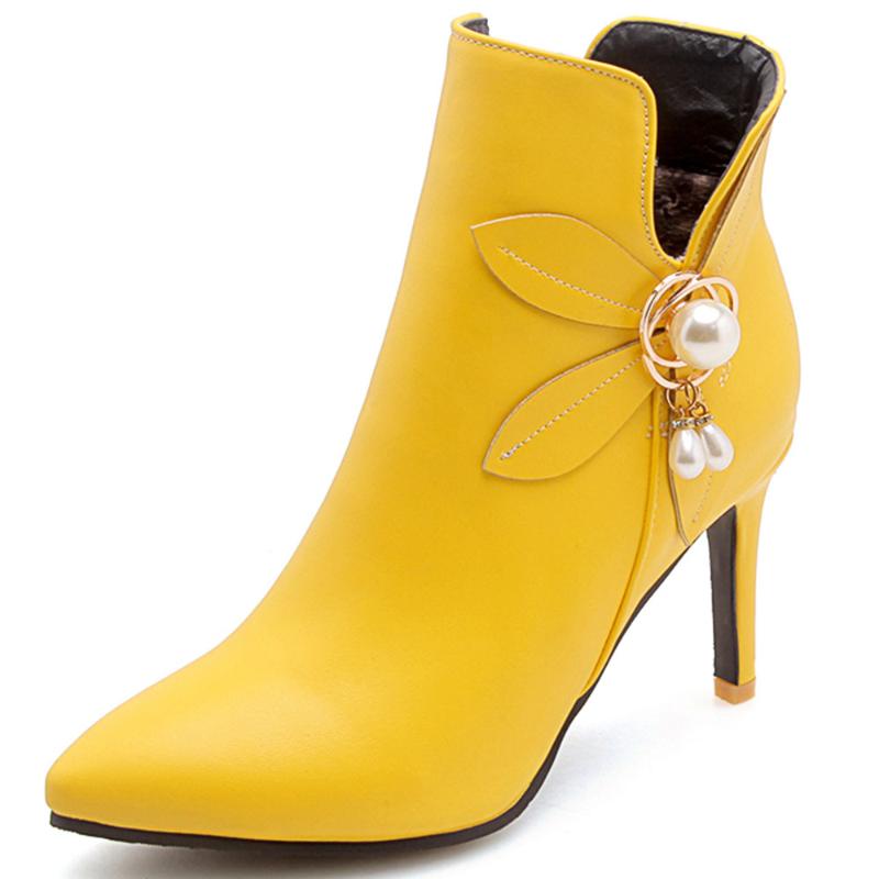 

Fanyuan Sexy Ankle Boots For Women High Heels Short Boots Women Fashion Leather White Black Shoes Lady Large size 31-48