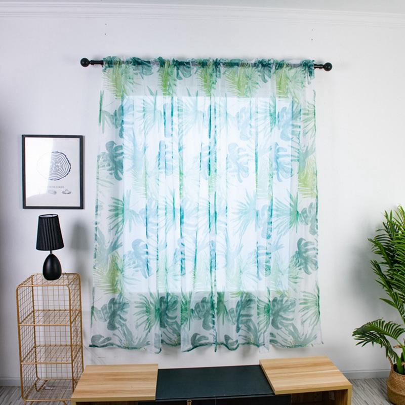 

Curtains Flowers Rod Pocket Living Room Thin Clear Curtain Sheer Window Curtains Palm Leaves Printed Drapes Sheer, Gray