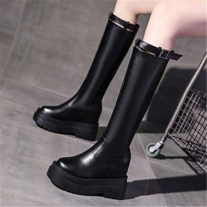 

New Women Leather High Tube Boots Autumn Winter Knee High Boots 11CM Black Beige Woman Thick Sole Platform Long Boot Botas Mujer1