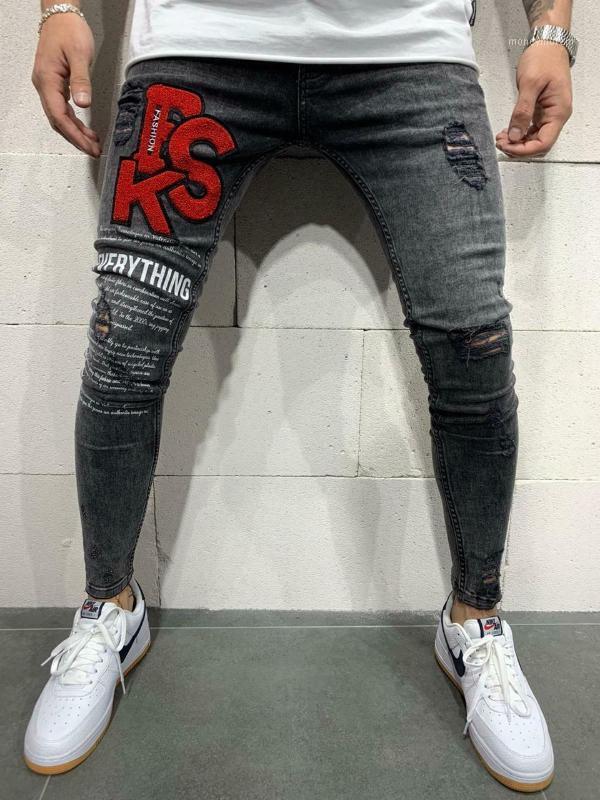 

Black Denim Distressed PSK Fashion Streetwear Slim Fit Denim Jeans1, As pic