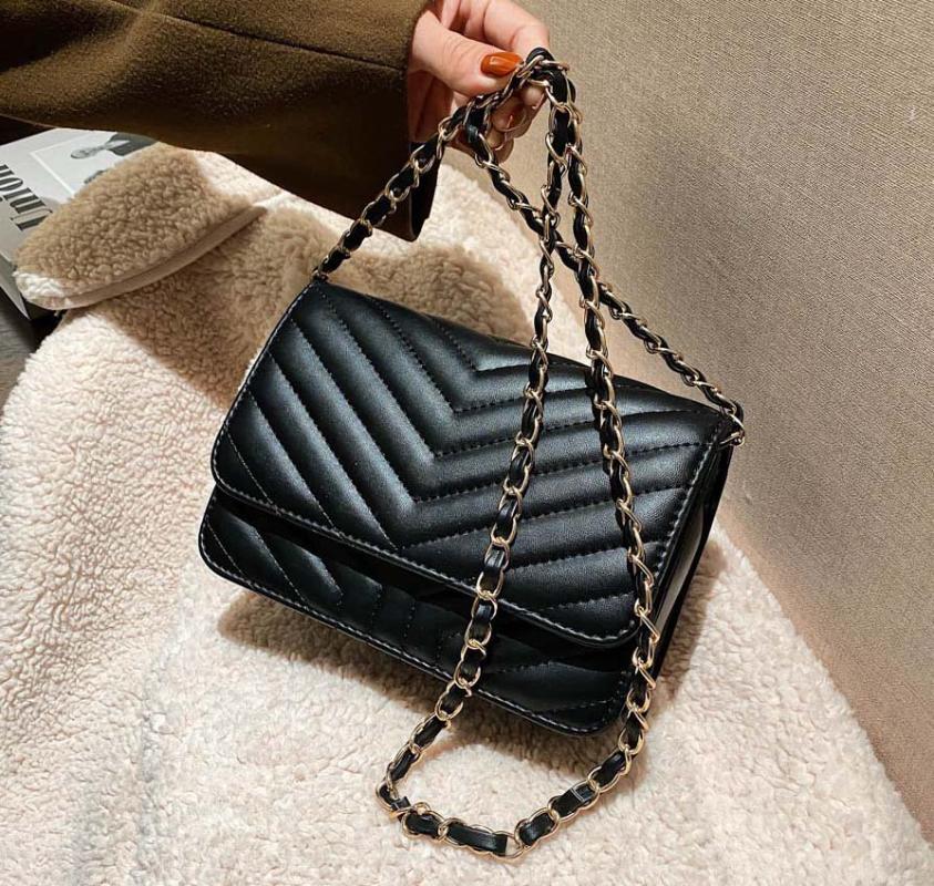 

V-line Crossbody Bag For Women 2020 PU Chain Fashion Sac A Main Female Shoulder Bag Ladies Handbags Travel Small Purses, Black