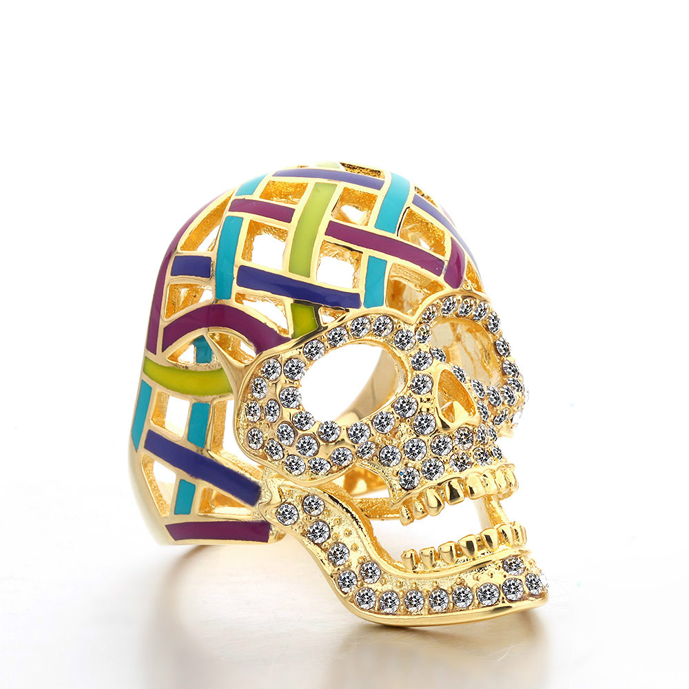 

VAROLE Classic Horror Hollow Skull Rings for Women Colorful Copper Gold Ring High Quality Halloween Gifts wholesale