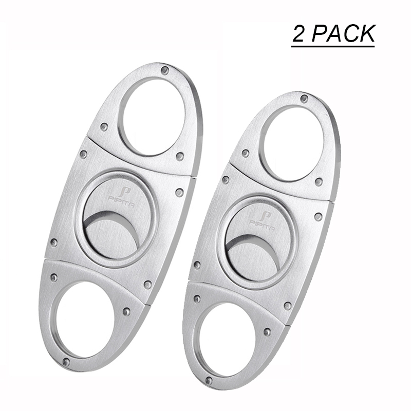 

2PCS PIPITA Cigar Cutter Stainless Steel Guillotine Double Blades Pocket Cutters Portable Cigar Tool Knife Scissors with Bag