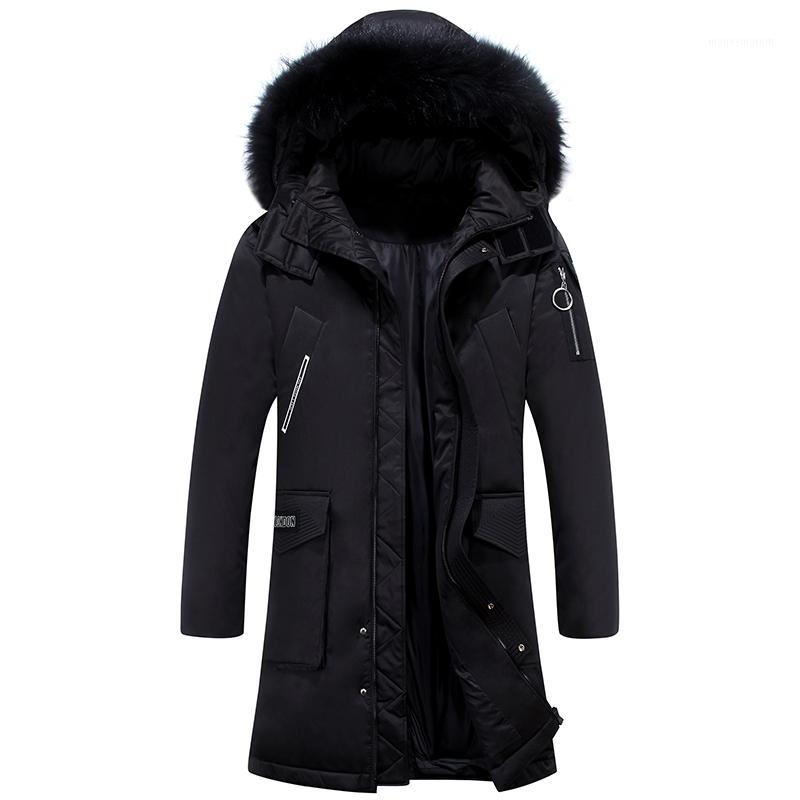 

2019 Winter New Men's Red Down Jacket Fashion Casual Fur Collar Hooded Thicken Duck Down jackets Coats Male Brand Clothing1, Black